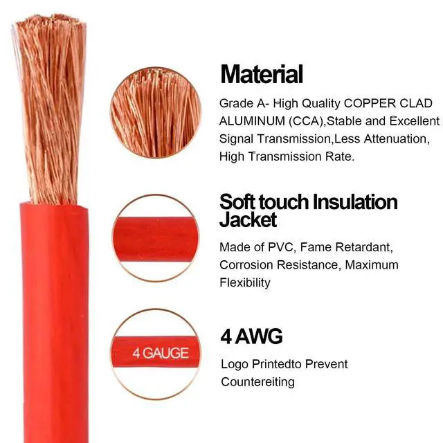 Alt view image 4 of 5 - DLronwey 4 Gauge Wire,(50ft Each - Red/Black) 4 AWG Battery Cable, Copper Clad Aluminum CCA Welding Cable,for Car Audio,Battery Systems,RVs,Solar Systems,Amp Wiring Kit