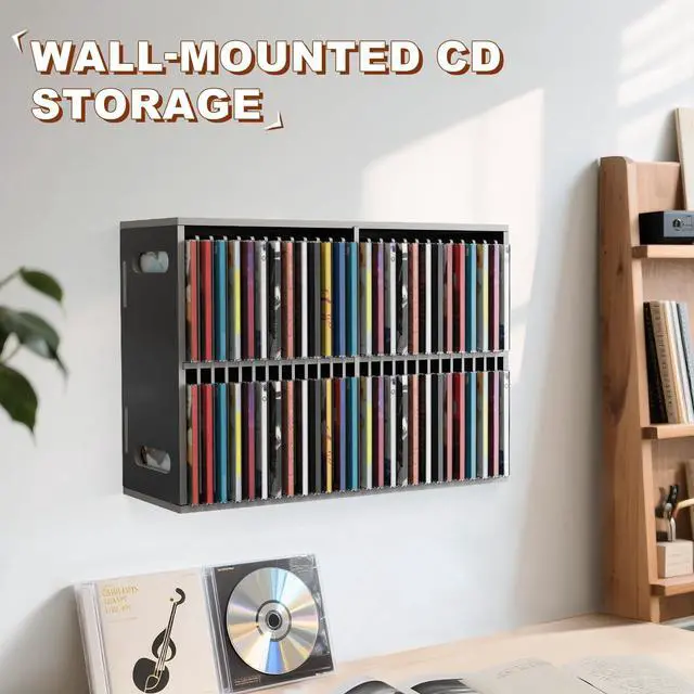 Alt view image 3 of 5 - SANFURNEY 52 Slots CD Holder, Wall-Mounted CD Holder Stand, Premium CD Storage Rack for Home and Office, Stackable Disc CD Organizer Desk Stand Ideal for Music Enthusiasts Desk Rack Organizer Black