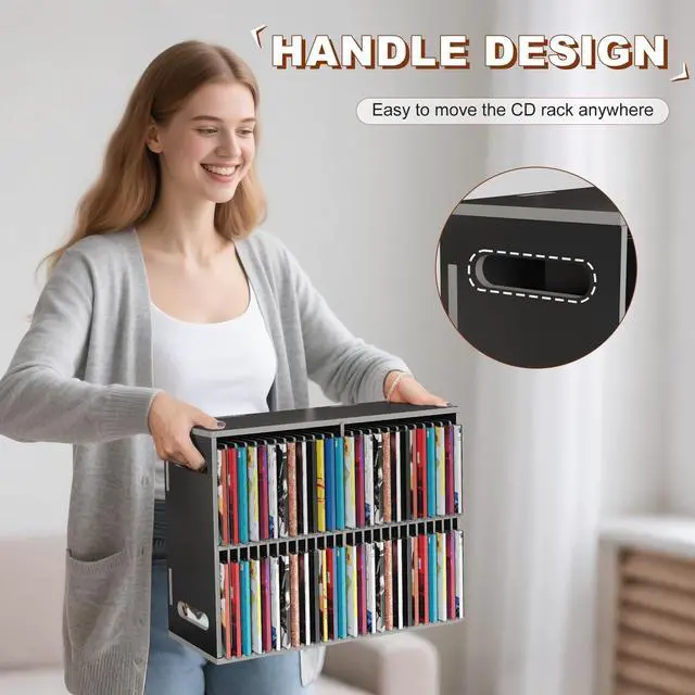 Alt view image 4 of 5 - SANFURNEY 52 Slots CD Holder, Wall-Mounted CD Holder Stand, Premium CD Storage Rack for Home and Office, Stackable Disc CD Organizer Desk Stand Ideal for Music Enthusiasts Desk Rack Organizer Black