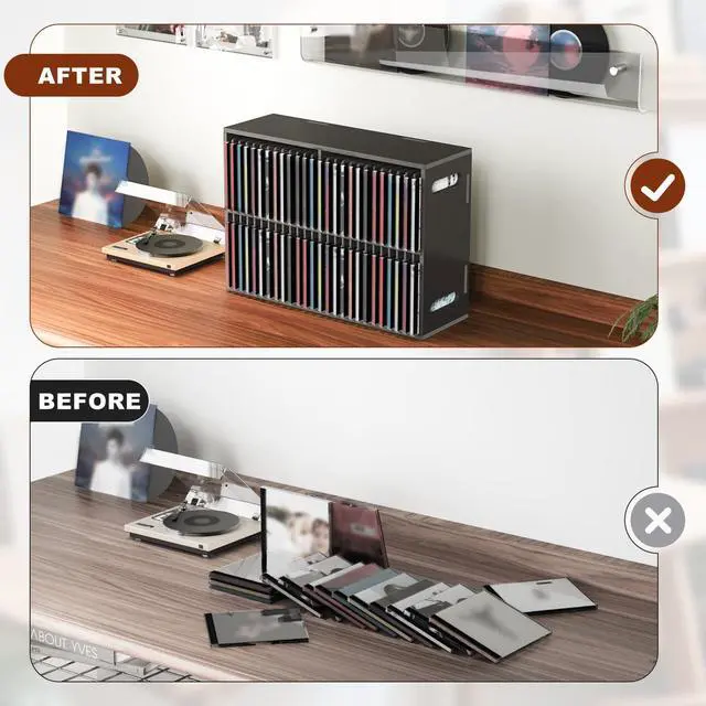 Alt view image 5 of 5 - SANFURNEY 52 Slots CD Holder, Wall-Mounted CD Holder Stand, Premium CD Storage Rack for Home and Office, Stackable Disc CD Organizer Desk Stand Ideal for Music Enthusiasts Desk Rack Organizer Black