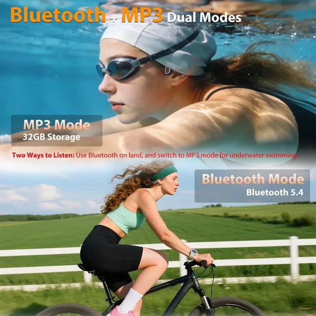 Alt view image 2 of 5 - RR SPORTS IP68 Waterproof Swimming Headphones, Bone Conduction Bluetooth 6.0 Headphones, Built-in 32GB MP3 Player, Soft Lightweight Open-Ear Design for Swimming Marathons Showers Cycling(A51