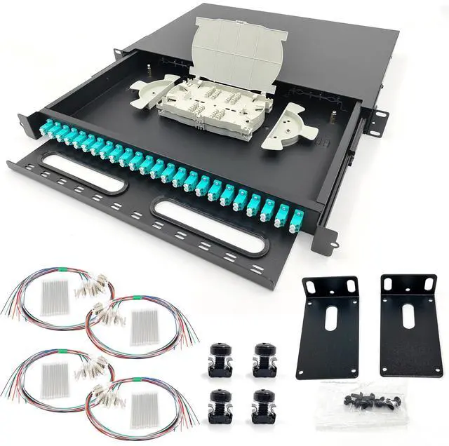 Main image of Duogalia LC-OM3 24 Duplex Multimode 48 Port Rack Mount Enclosure Box with Fiber Splice Tray (Drawer Type Design, Includes 1.2 Meter Pigtail and 24pcs Coupler)