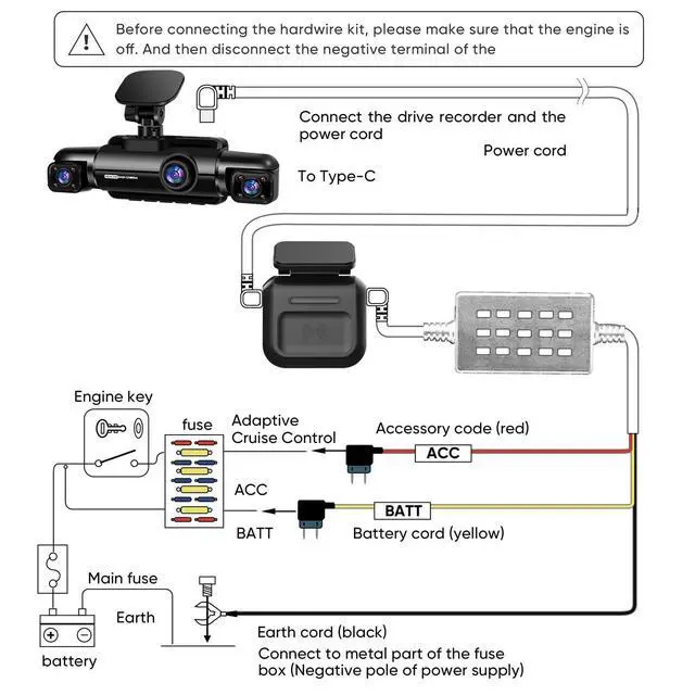 Alt view image 5 of 5 - Neideso Type-C Hardwire Kit with 360 All Sides Radar Detection, Suitable for N300Pro and Type-C Interface Dash Cam, 12V-24V to 5V/2.5A, Low Voltage Protection, 24-Hour Parking Monitoring