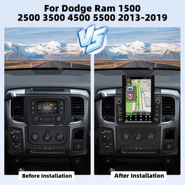 Alt view image 2 of 5 - 4+64G 9.7" Car Audio Stereo for Dodge Ram 2013-2019 (Manual AC) w/GPS Navi w/WiFi w/Bluetooth, 2018 2017 2016 2015 2014 w/carplay w/Android 14 Auto Double Din Car Radio Receiver Backup Camera