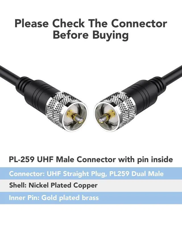 Alt view image 4 of 5 - Foboiu RG8x Coaxial Cable 40FT, CB Antenna Cables PL259 UHF Male-to-Male