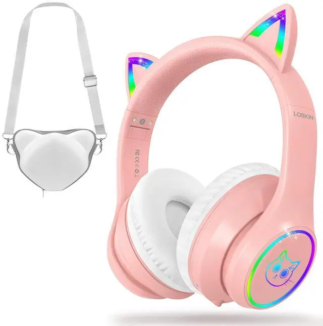 Main image of LOBKIN Bluetooth 5.4 Kids Headphones with Case - RGB LED Light Up Cat Ears Foldable Adjustable Over Ear Headphone Support Wireless or 3.5mm Wired Mode for Toddler & Girls & Boys Teens
