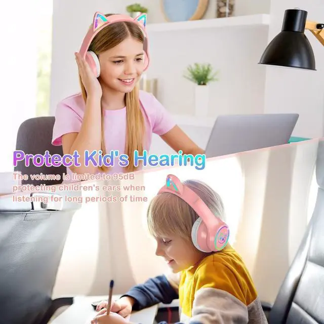 Alt view image 5 of 5 - LOBKIN Bluetooth 5.4 Kids Headphones with Case - RGB LED Light Up Cat Ears Foldable Adjustable Over Ear Headphone Support Wireless or 3.5mm Wired Mode for Toddler & Girls & Boys Teens