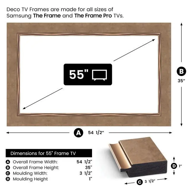 Alt view image 4 of 5 - Contemporary Bronze 55" Premiere Deco TV Frame - Compatible ONLY with Samsung The Frame TVs (Fits 2021-2026, LS03A, LS03B, LS03C, LS03D, LS03FA)