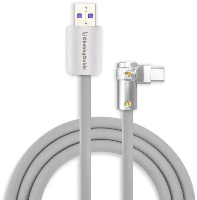 Main image of chubbycable FlexElbow 90 Degree 120W Fast Charging Cable Right Angle USB C Cable Silicone Charging Cord Compatible with iPhone 17-15 Series iPad, Gray, USB-A to Type-C, 0.82FT