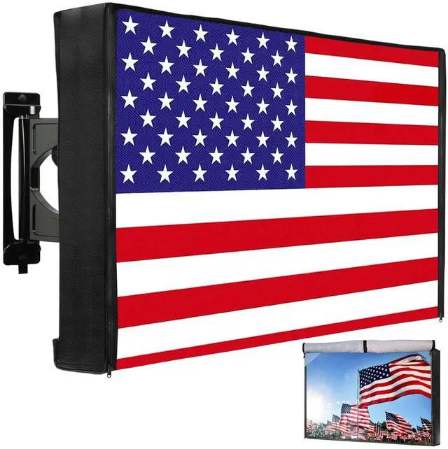 Main image of HOMEYA Outdoor TV Cover American Flag 41-43 Inch, 600D Heavy Duty Weatherproof TV Screen Protector, Waterproof Zipper Front Flap & Bottom, Outside Television Enclosure for LED LCD Flat Screen TV
