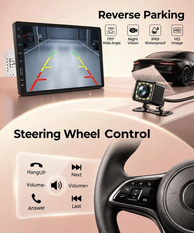 Alt view image 5 of 5 - KYNNT 9 Inch Single Din Car Radio Stereo, Wireless CarPlay Android Auto, 1 Din Touchscreen Car Stereo, Bluetooth FM EQ USB SWC MIC, Support Mirror Link Backup Camera