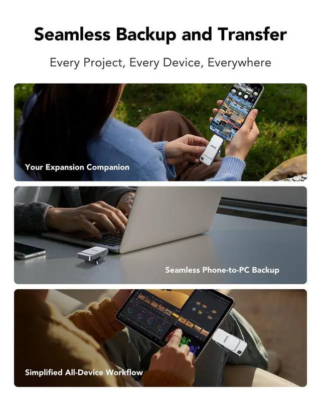 Alt view image 4 of 5 - Lexar D70E 2TB Dual Drive External SSD, Up to 2000MB/s Read and 1800MB/s Write, Durable Metal Housing Design, Cable-Free Portable SSD for USB Type-C/Type-A Devices, Compatible with iPhone 17
