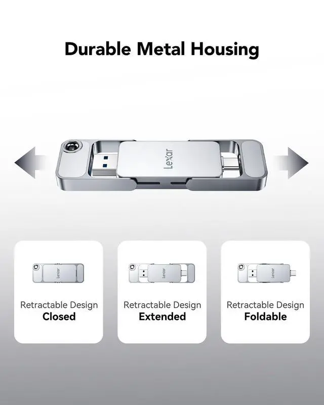Alt view image 5 of 5 - Lexar D70E 2TB Dual Drive External SSD, Up to 2000MB/s Read and 1800MB/s Write, Durable Metal Housing Design, Cable-Free Portable SSD for USB Type-C/Type-A Devices, Compatible with iPhone 17
