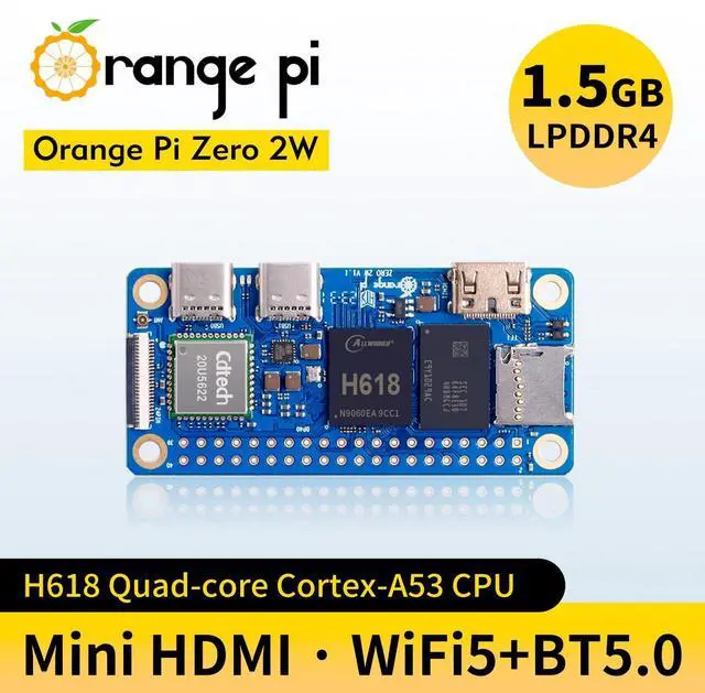 Alt view image 2 of 5 - Orange Pi Zero 2W 1GB/1.5GB/2GB/4GB LPDDR4 Allwinner H618 Quad-core Single Board Computer with 16MB SPI Flash, Support WiFi and BT5.0, Development Board Run Android 12 TV/Debian/Ubuntu (GB, 1.5)
