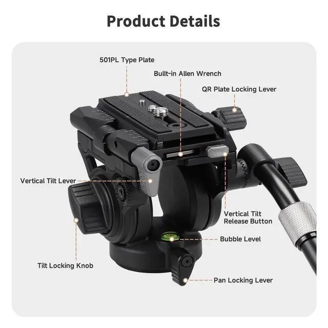 Alt view image 2 of 5 - Cayer F6 Vertical Video Fluid Head 360 Pan Tilt for Tripod