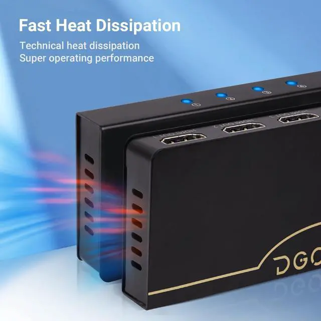 Alt view image 3 of 5 - HDMI Splitter 1 in 4 Out 4K@60Hz, 1x4 4 Port HDMI 2.0 Splitter UHD Powered, Support HDCP Bypass, EDID Management, 18Gbps Bandwidth 4-Way Output for TV, Fire Stick, PS5, Blu-ray