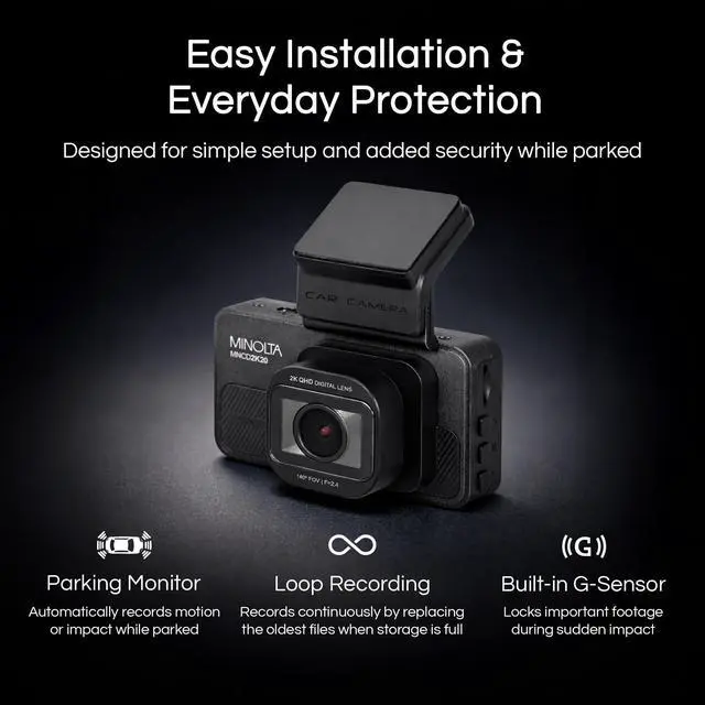 Alt view image 3 of 5 - Minolta 2.5K Quad HD Dash Camera - Car Camcorder with 140 Degree Wide Angle Lens, ADAS Voice Alerts, Parking Monitor, Loop Recording, G Sensor, Motion Detection, 3 inch LCD Screen (Black)