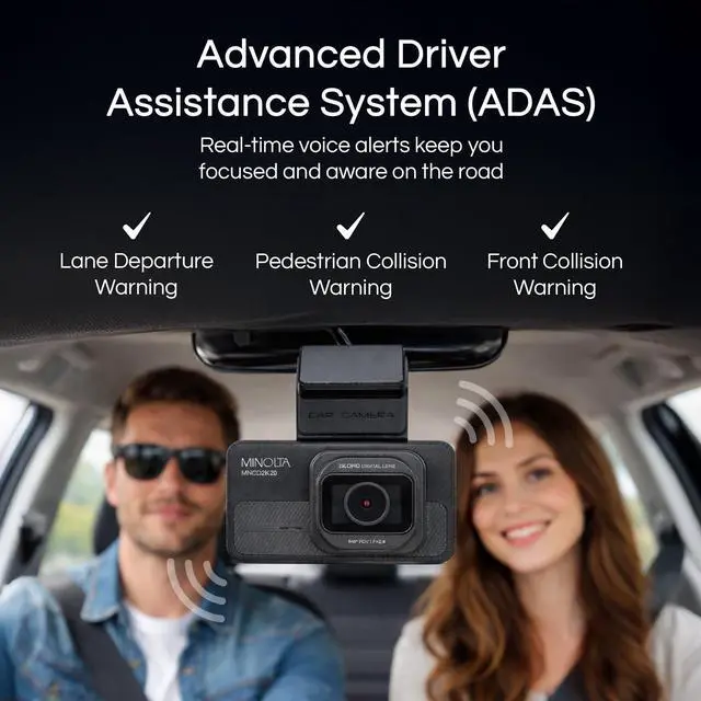 Alt view image 4 of 5 - Minolta 2.5K Quad HD Dash Camera - Car Camcorder with 140 Degree Wide Angle Lens, ADAS Voice Alerts, Parking Monitor, Loop Recording, G Sensor, Motion Detection, 3 inch LCD Screen (Black)