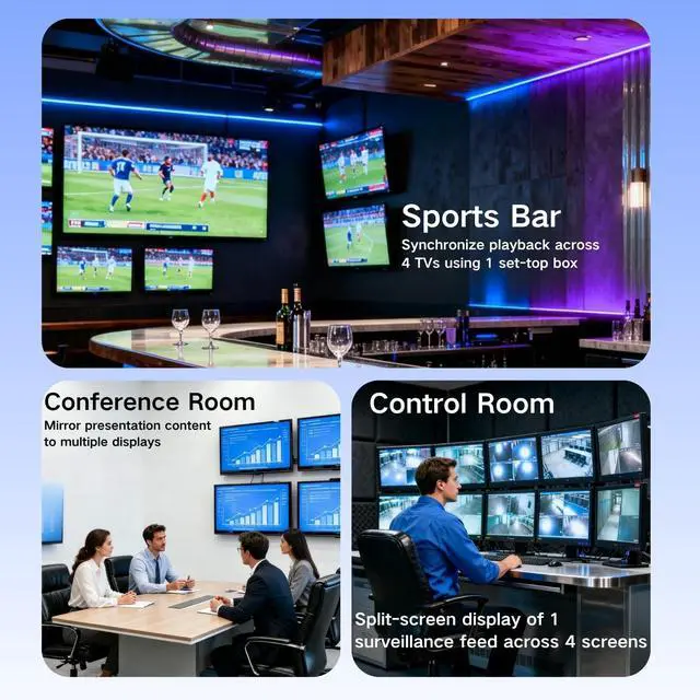 Alt view image 5 of 5 - HDMI Splitter 1 in 4 Out 4K@60Hz, 1x4 4 Port HDMI 2.0 Splitter UHD Powered, Support HDCP Bypass, EDID Management, 18Gbps Bandwidth 4-Way Output for TV, Fire Stick, PS5, Blu-ray