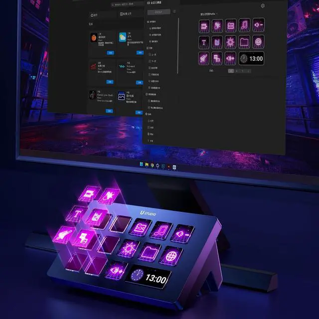 Alt view image 2 of 5 - ULANZI Stream Controller Macro Keyboard D200 U-Studio Macro Pad 14 LCD Keys, 13 Customizable Macro Keys Deck to Control Apps and Software, Trigger Actions in OBS, Twitch, YouTube and More, for Mac/PC