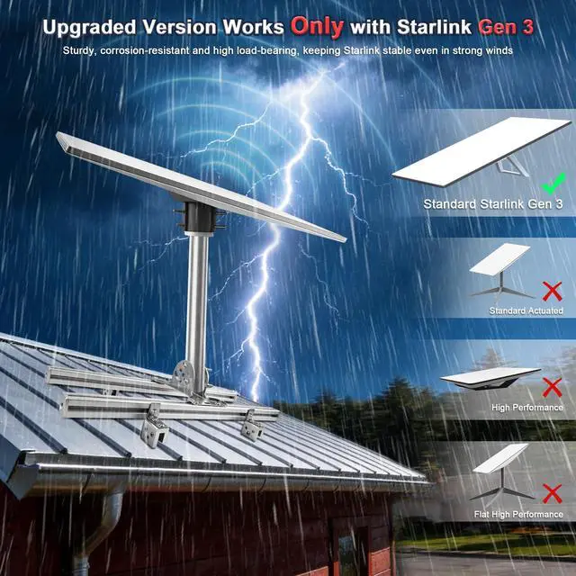 Alt view image 3 of 5 - Gen 3 Starlink Roof Mount,Standing Seam Metal Roof Mount for Starlink Standard 4/4X,with Pipe Adapter,No Drilling Required,Adjustable,Strong Load-Bearing Capacity(for Starlink Gen 3)