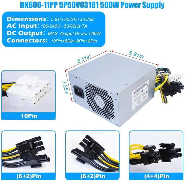 Alt view image 4 of 5 - Upgraded HK600-11PP 500W Power Supply Compatible with Lenovo P330 P340 P350 P328 P310 K M930T T4900K PCK010 FSK010 5P50V03181 5P50V03218 SP50H29598 HK600-11PP FSP600-60AGPAA Switching 500W PSU