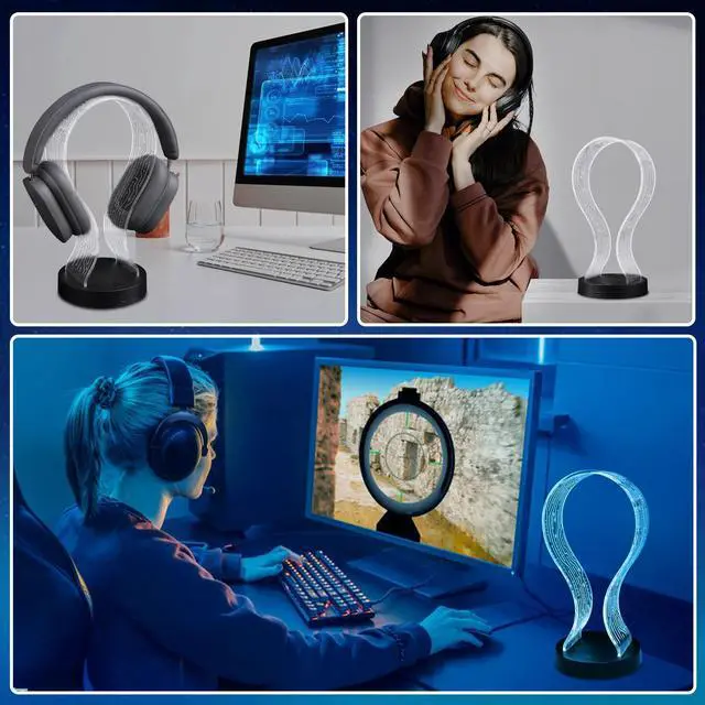 Alt view image 3 of 5 - Ammonite Light Up Headphone Stand, 16 Color Lights Gaming Desk Accessory with 1 USB Charging Port and 1 Type-C Charging Ports, USB Power and PCB Pattern, Gifts for Gamers Boyfriend Boy Man