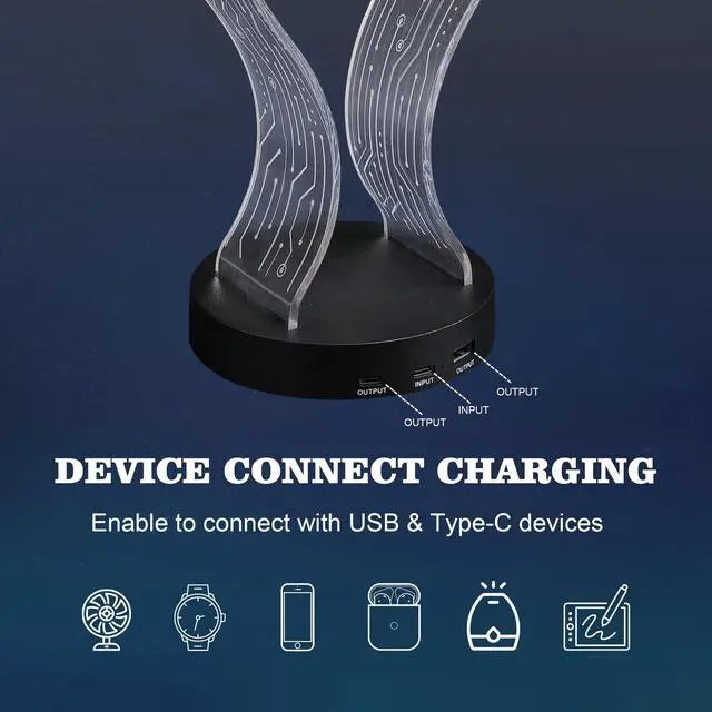 Alt view image 4 of 5 - Ammonite Light Up Headphone Stand, 16 Color Lights Gaming Desk Accessory with 1 USB Charging Port and 1 Type-C Charging Ports, USB Power and PCB Pattern, Gifts for Gamers Boyfriend Boy Man