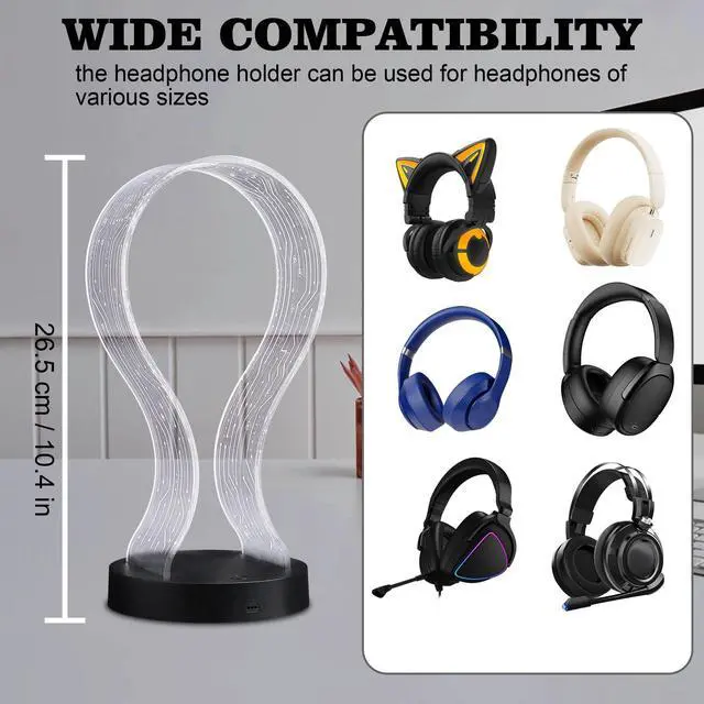 Alt view image 5 of 5 - Ammonite Light Up Headphone Stand, 16 Color Lights Gaming Desk Accessory with 1 USB Charging Port and 1 Type-C Charging Ports, USB Power and PCB Pattern, Gifts for Gamers Boyfriend Boy Man