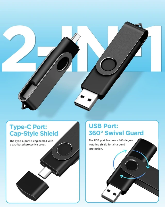 Alt view image 2 of 5 - 32GB 20-Pack 2-in-1 Flash Drive EASTBULL OTG USB 2.0 Type-C Drive Black