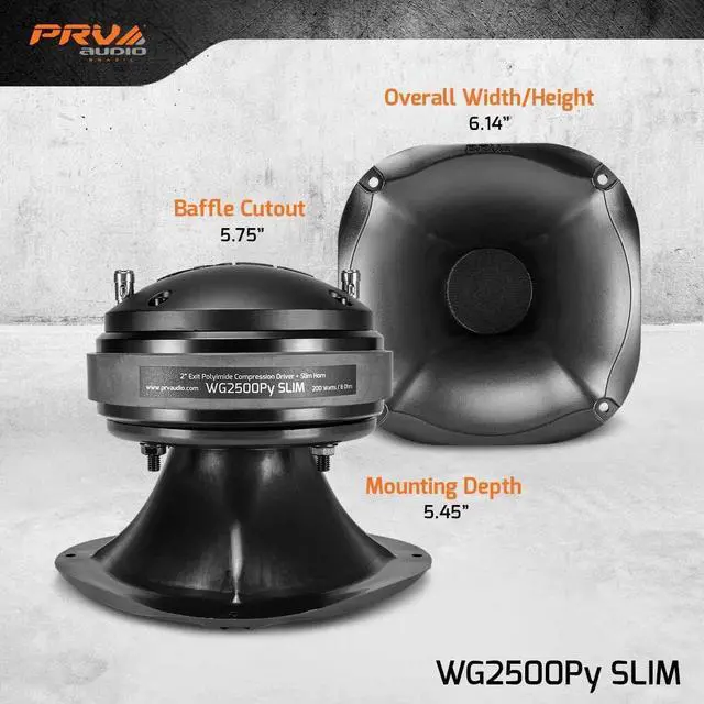 Alt view image 4 of 5 - PRV AUDIO 2X WG2500Py Slim 200 Watts 2" Exit Mids & Highs Horn Driver 8 Ohm 107dB PRO Audio Polyimide Compression Driver with Shallow Waveguide (2 Horn Drivers) Bundle 400 Watts