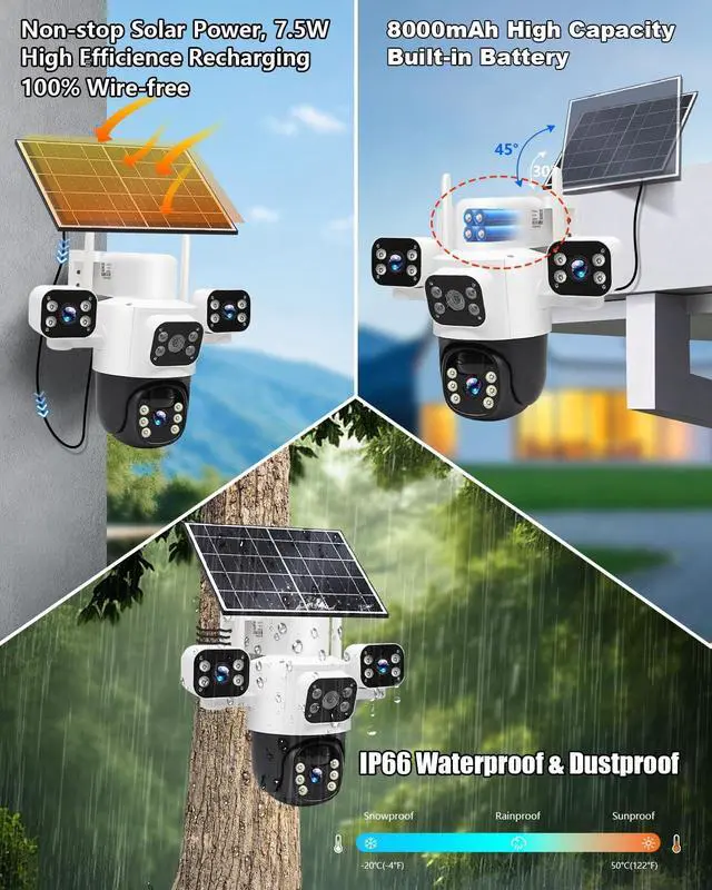 Alt view image 4 of 5 - GUDFIDELIO 3 Lense Outdoor Wireless Solar Security Camera for Home Yard