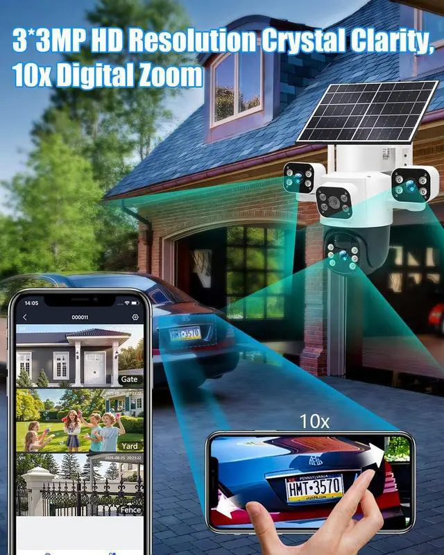 Alt view image 5 of 5 - GUDFIDELIO 3 Lense Outdoor Wireless Solar Security Camera for Home Yard