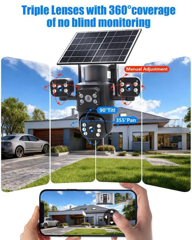 Alt view image 3 of 5 - GUDFIDELIO 3 Lense Outdoor Wireless Solar Security Camera for Home Yard