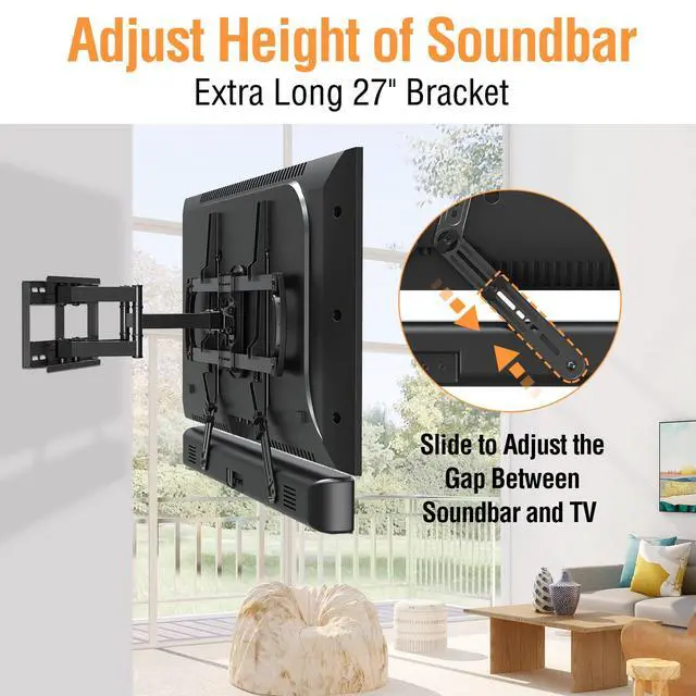 Alt view image 2 of 5 - ELIVED Soundbar Mount Under or Above TV, Fits Most Sound Bars Up to 15 Lbs, Tool-Free Knob Height Adjustable, Universal Sound Bar TV Bracket with Detachable Long Extension Arms and L-Brackets