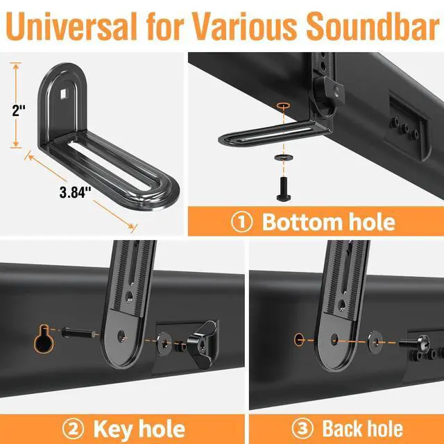 Alt view image 5 of 5 - ELIVED Soundbar Mount Under or Above TV, Fits Most Sound Bars Up to 15 Lbs, Tool-Free Knob Height Adjustable, Universal Sound Bar TV Bracket with Detachable Long Extension Arms and L-Brackets