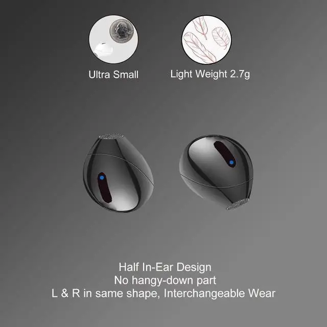 Alt view image 2 of 5 - SQRMINI Mini Wireless Bluetooth Earbuds with Microphone,Invisible Bluetooth Headphones for Women and Small Ears with Touch Control, IPX5 Waterprof, Battery Case(Black)