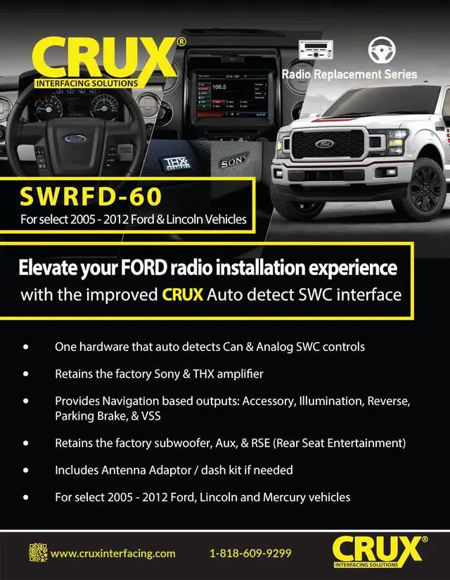 Alt view image 5 of 5 - Crux SWRFD-60 Radio Replacement Interface with Steering Wheel Control Retention Compatible with Select Ford, Lincoln & Mercury Vehicles (2007 2012)