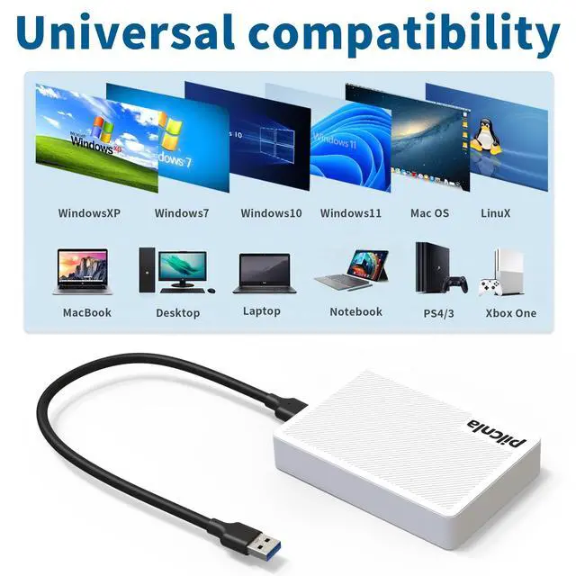 Alt view image 3 of 5 - PILCNLA 1TB Ultra Slim Portable External Hard Drive USB3.0 HDD Storage for Xbox One X/S, Xbox 360, PS4, PC, Desktop, Laptop, MacBook, Chromebook