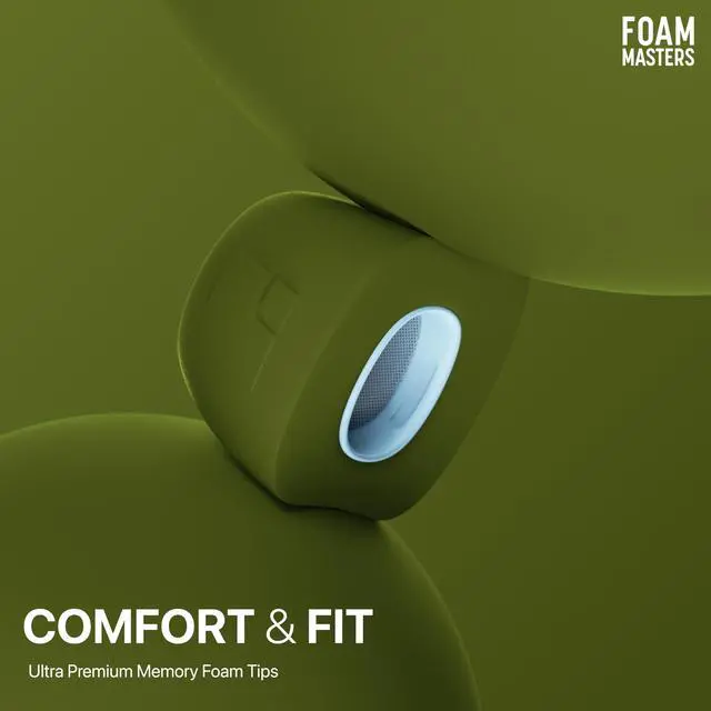 Alt view image 4 of 5 - Foam Masters Ultra-Premium Memory Foam Ear Tips for AirPods Pro 1st & 2nd Gen ^^ 3 Pairs ^^ New Ver. ^^ Secure Fit ^^ Super Comfort ^^ Better Noise Cancel ^^ Replacement Buds (Small, OD Gree
