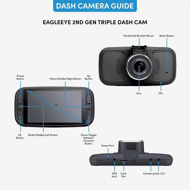 Alt view image 3 of 5 - FalconEye EagleEye 2nd Gen Triple Dash Cam System: 2K Front Car Camera, 2 1080P Rear Cameras, 4 LCD Screen, 128GB & Hardwire Kit - Built-in GPS & WiFi, Night Vision, Loop Recording & G-Sensor