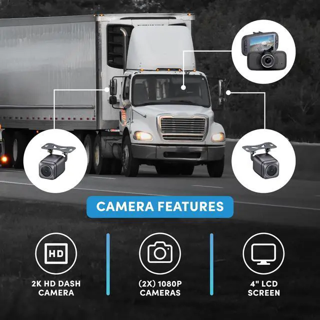 Alt view image 2 of 5 - FalconEye EagleEye 2nd Gen Triple Dash Cam System: 2K Front Car Camera, 2 1080P Rear Cameras, 4 LCD Screen, 128GB & Hardwire Kit - Built-in GPS & WiFi, Night Vision, Loop Recording & G-Sensor
