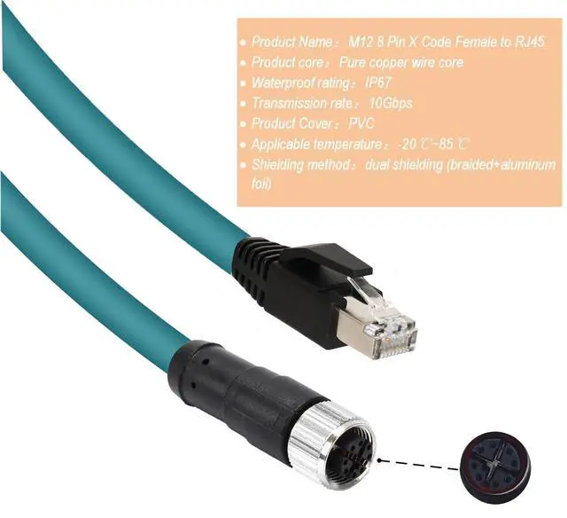 Alt view image 2 of 5 - Solnique M12 X-Code 8 Pin Industrial Ethernet Cable, IP67 Waterproof Shielded Sensor Cable, Male to Female High-Flex Aviation Connector for Cognex Camera, PLC, Automation System