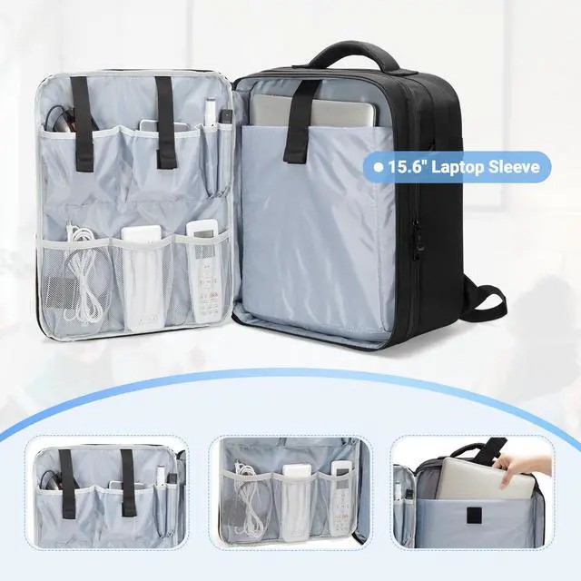 Alt view image 3 of 5 - LUXJA Projector Backpack with 15.6 Inch Laptop Sleeve, Projector Bag with 2 Large Compartments (Compatible with Most Major Projectors), Black