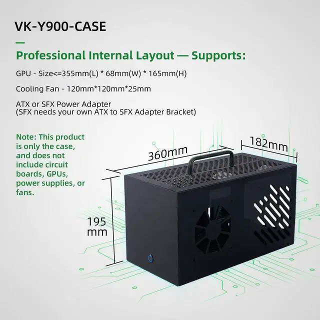 Alt view image 3 of 5 - VIKINYEE eGPU Chassis for VK-Y900 (Not Includes Circuit Board), Aluminum Alloy/Iron/Acrylic Case for VK-Y900 Motherboard (VK-Y900-Case)