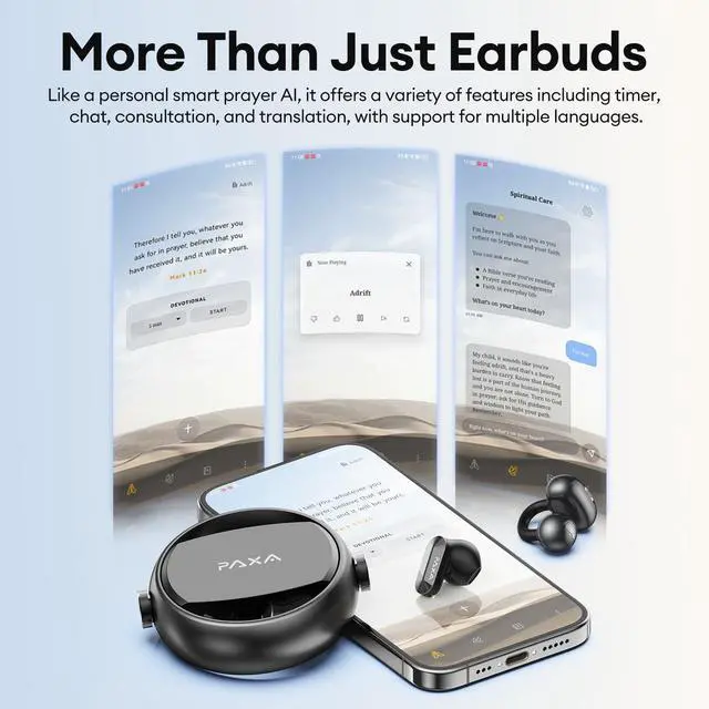 Alt view image 3 of 5 - PAXA 2-in-1 Wireless Earbuds with StillVoice Bible App-50H Playtime, Bluetooth 6.0, Hybrid Noise Reduction, Auto L&R Sync for Daily, Fitness and Scripture Listening & Quiet Time, Ctbuds Black