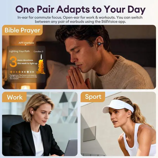 Alt view image 5 of 5 - PAXA 2-in-1 Wireless Earbuds with StillVoice Bible App-50H Playtime, Bluetooth 6.0, Hybrid Noise Reduction, Auto L&R Sync for Daily, Fitness and Scripture Listening & Quiet Time, Ctbuds Black