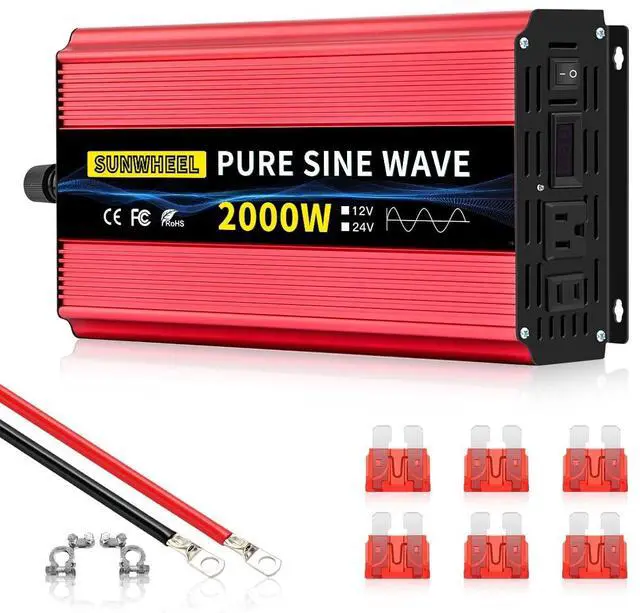 Main image of SUNWHEEL 2000W Pure Sine Wave Inverter, 12V DC to 110V/120V AC Power Inverter for RVMicrowaveOff GridTruckRefrigeratorAir Conditioner with 2 AC outlets and LCD Display