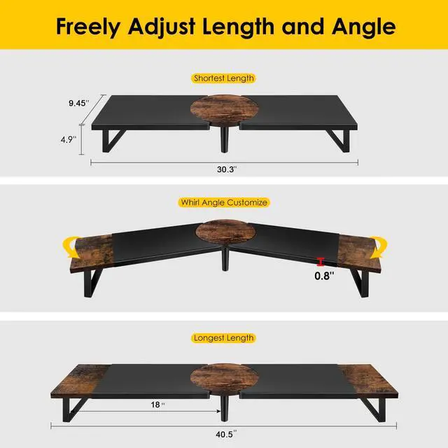 Alt view image 3 of 5 - Across-Star Dual-Monitor Stand for Desk - Large Adjustable Length and Angle Riser for 2 Monitors, Double Computer Desktop Organizer, Shelf for TV, Laptop, Printer