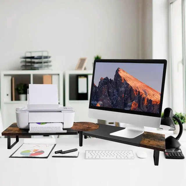 Alt view image 2 of 5 - Across-Star Dual-Monitor Stand for Desk - Large Adjustable Length and Angle Riser for 2 Monitors, Double Computer Desktop Organizer, Shelf for TV, Laptop, Printer